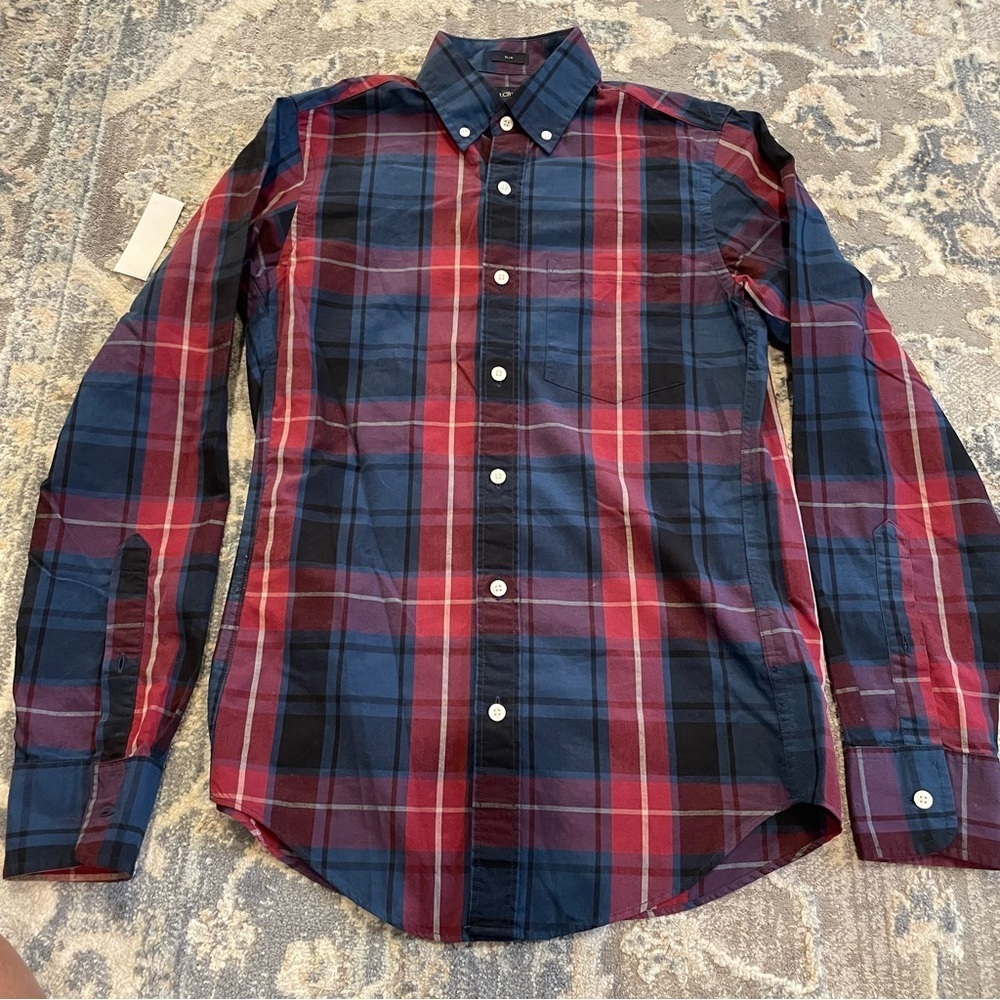 J. Crew Red and Blue Casual Button Down Shirt